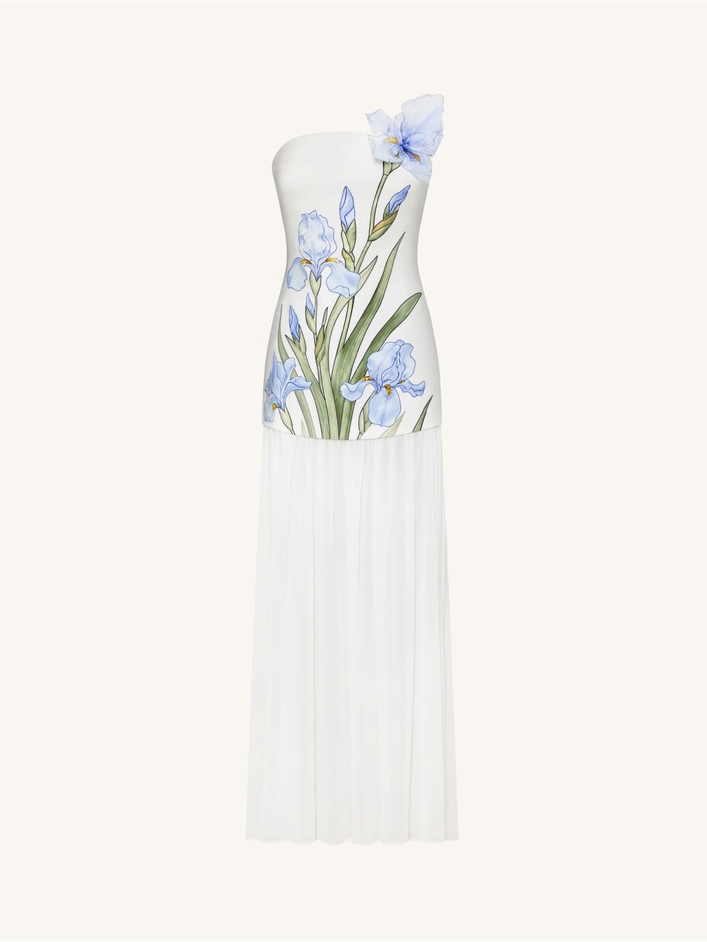JW PEI One-Shoulder White Dress with Blue Floral Detail - Picture 2 of 3